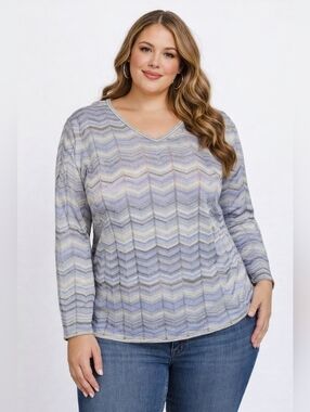 Alfred Dunner Chevron Pattern V-Neck Sweater, Women's Plus Size 1X